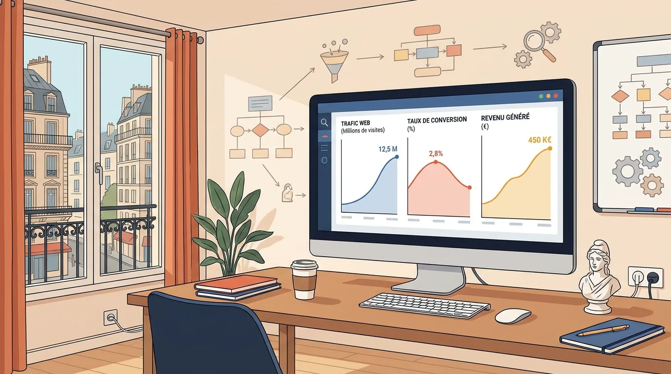 Écran affichant des indicateurs de performance en marketing digital