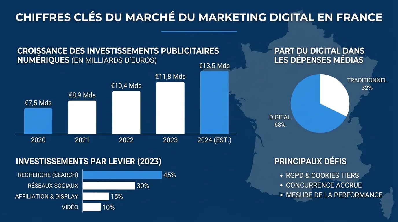 Infographie des chiffres clés du marché du marketing digital en 2026