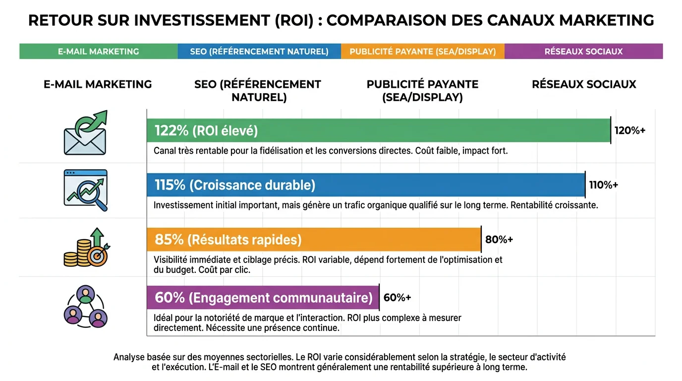 Infographie comparative du ROI par canal marketing en 2026