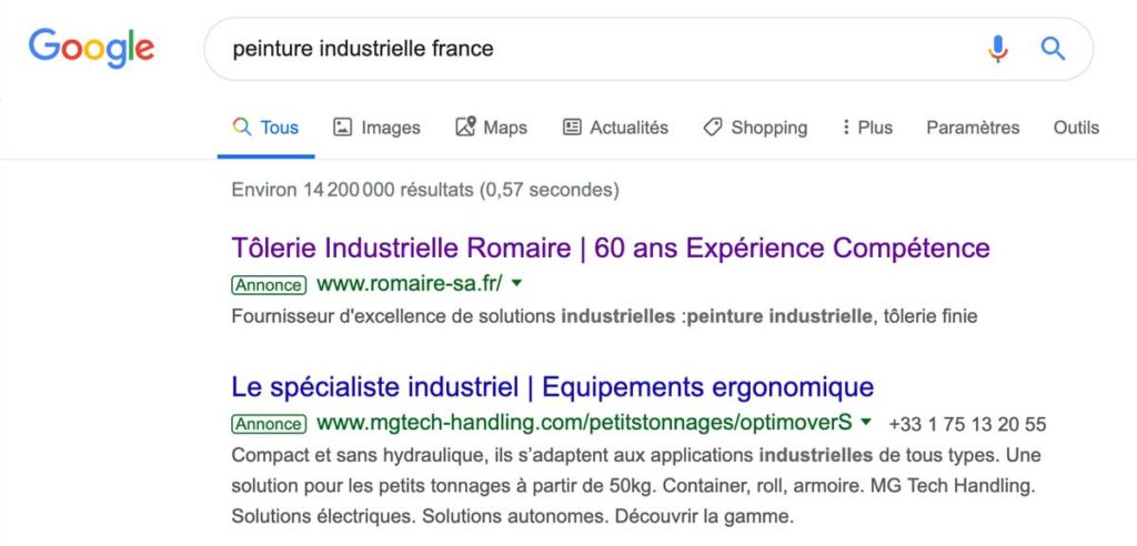 Exemple google Ads