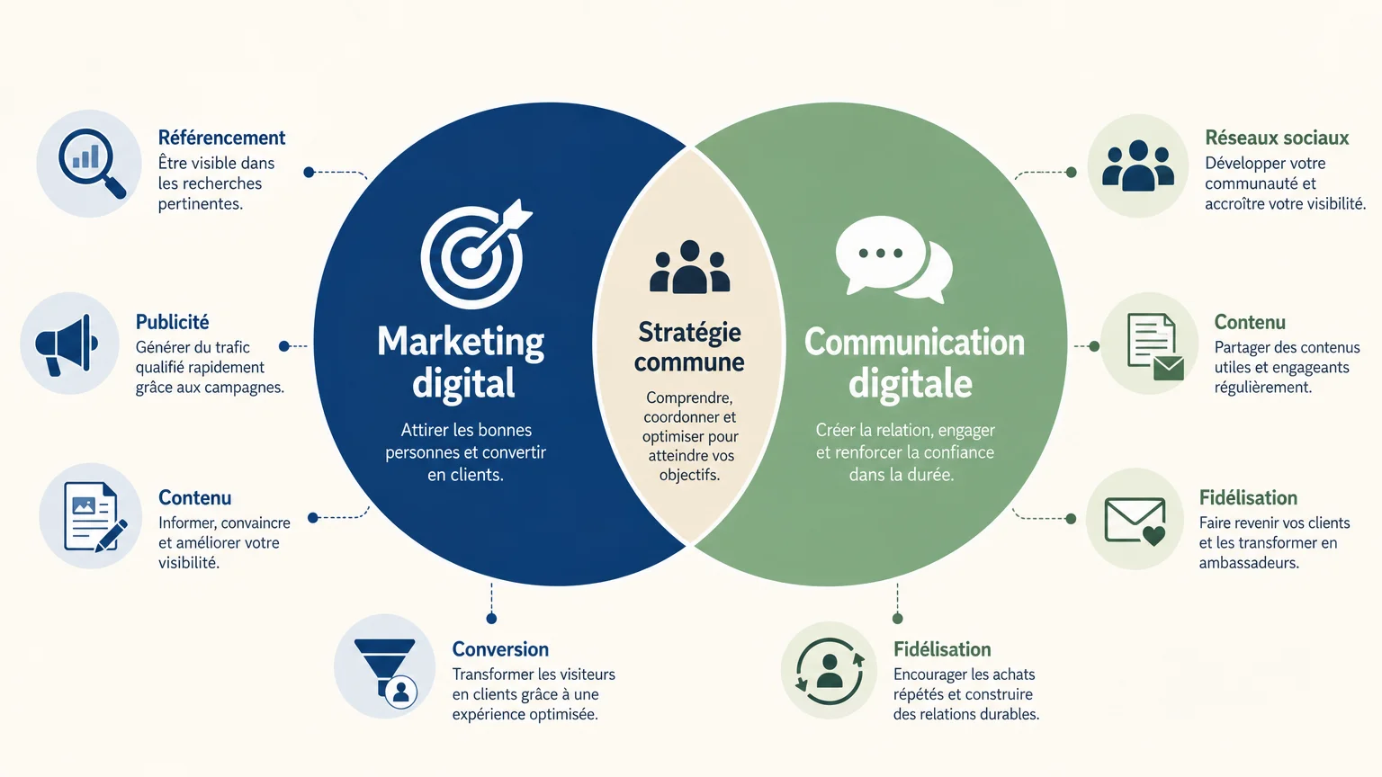 Schéma comparant le marketing digital et la communication digitale