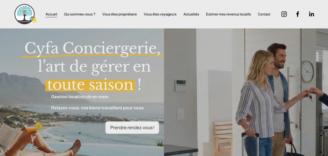 Page d’accueil du site Cyfa Conciergerie