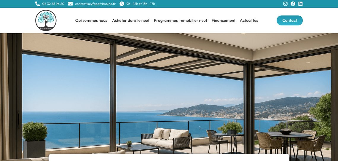Page d’accueil du site Cyfa Patrimoine