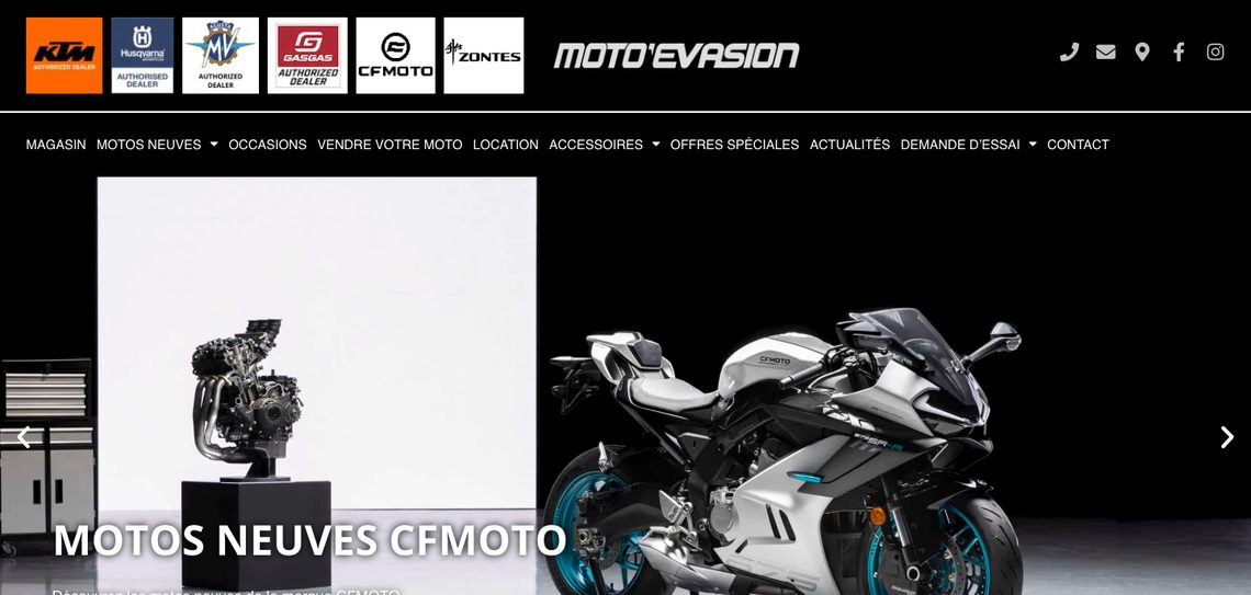 Page d’accueil du site Moto Evasion · KTM