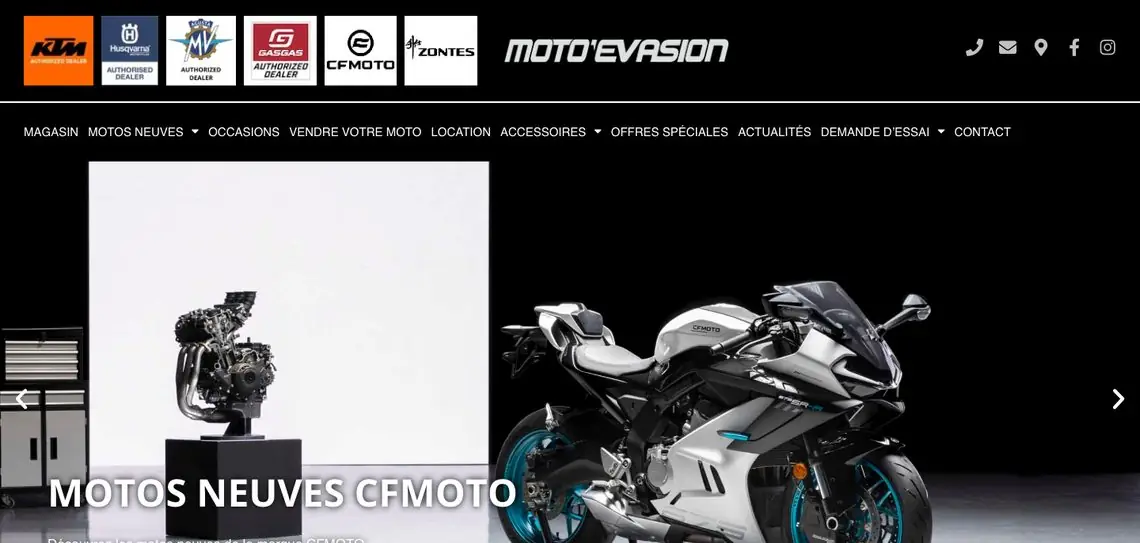 Page d’accueil du site Moto Evasion · KTM