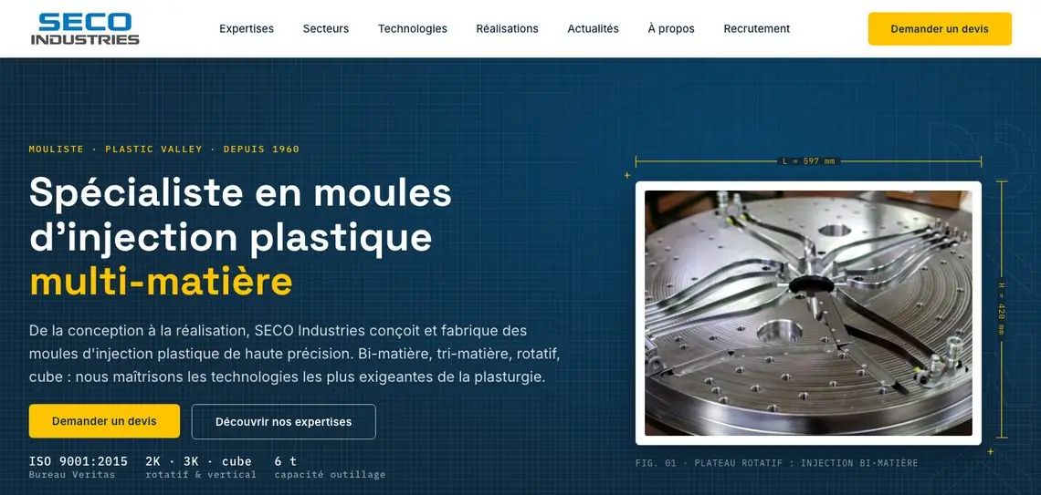 Page d’accueil du site SECO Industries, moules d’injection plastique